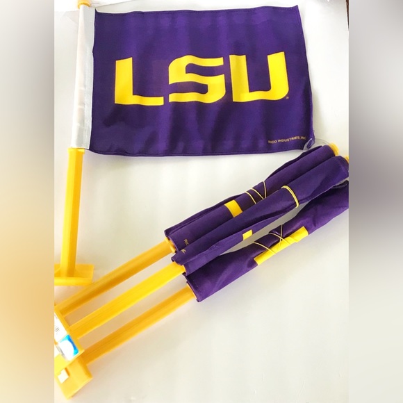 NEW! 2 LSU Tigers Car Flag SET Purple Flag / Gold Pole NCAA Auto Window Flags - Picture 5 of 5